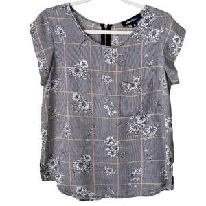 Alice Blue StitchFix | Cap Sleeve Blouse Top Floral Checkered Medium Petite MP